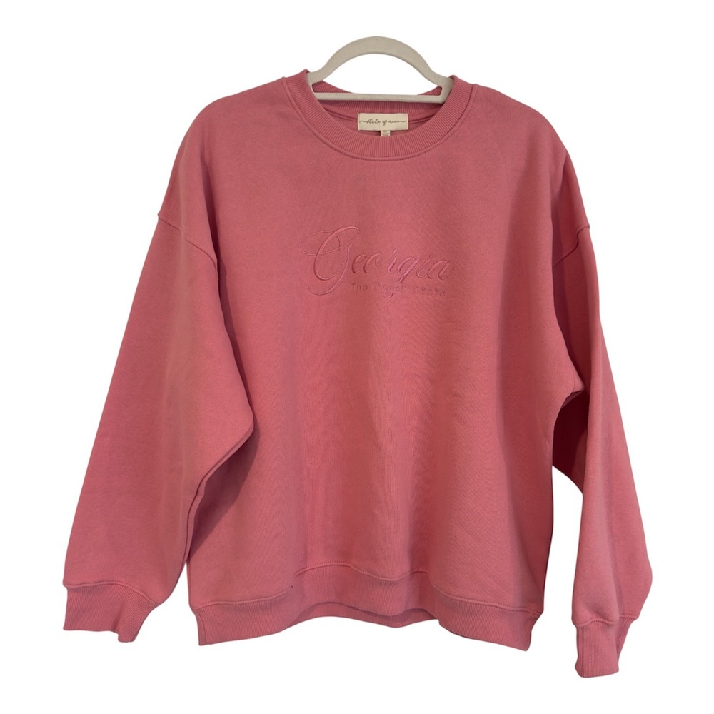 State of Mine Womens Georgia The Peach State Embroidered Pink Sweatshirt Size M